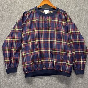 Izod Club Men's L Red Blue Yellow Plaid Pullover Windbreaker Vintage